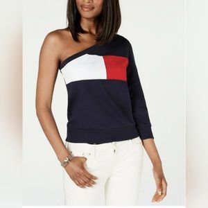 Tommy Hilfiger One-Shoulder Top Sweatshirt Size L New.
